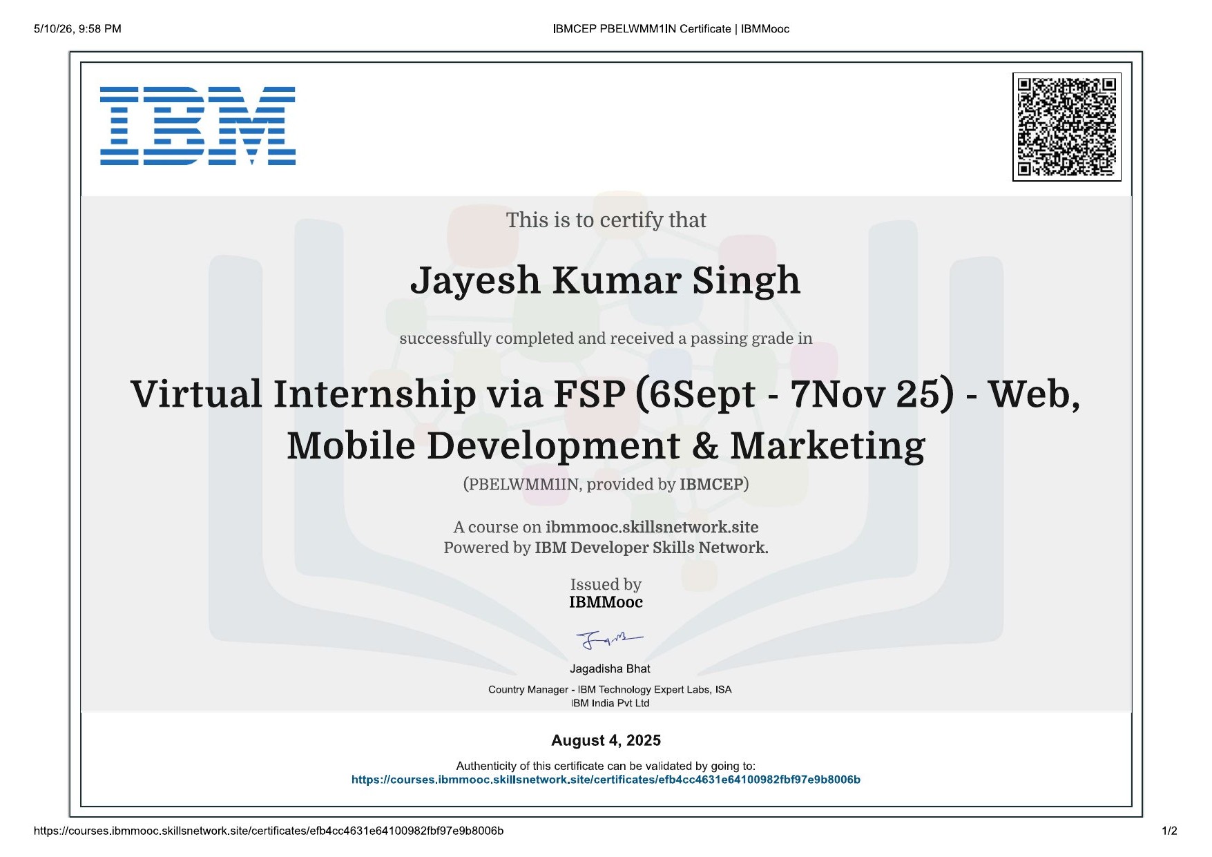 IBM Full Stack Development Certificate